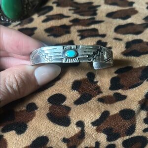 Silver Cuff Bracelet with Turquoise Accent